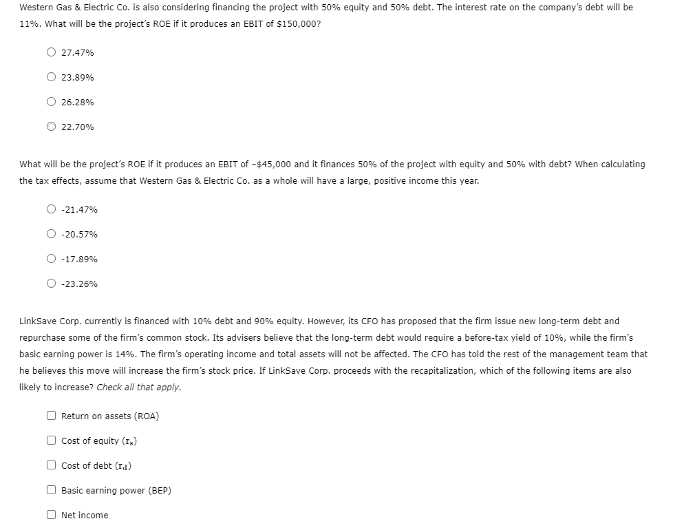 Solved The effect of financial leverage on ROE Can I have | Chegg.com