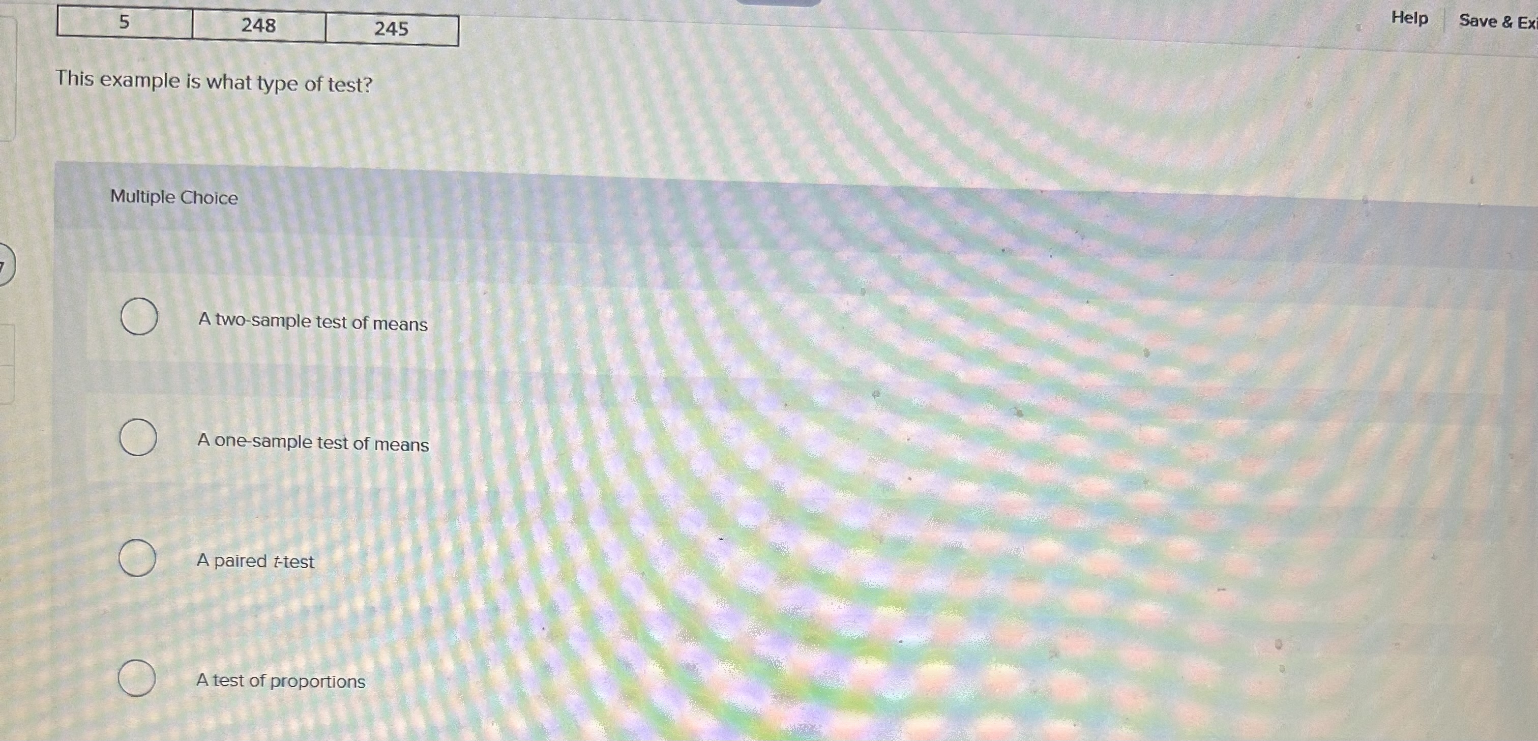 Solved This example is what type of test? Multiple Choice A | Chegg.com
