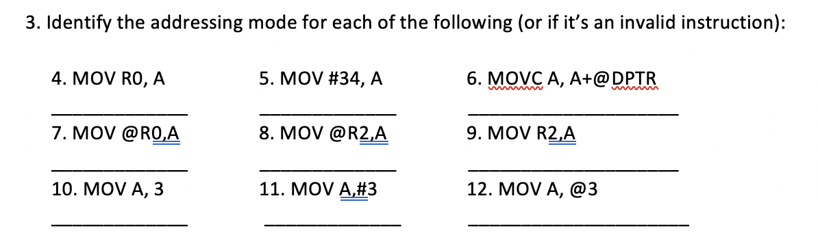 Solved 3. Identify the addressing mode for each of the | Chegg.com