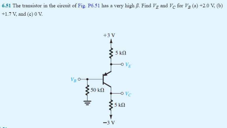 Solved 6 51 The Transistor In The Circuit Of Fig P6 51 H Chegg Com