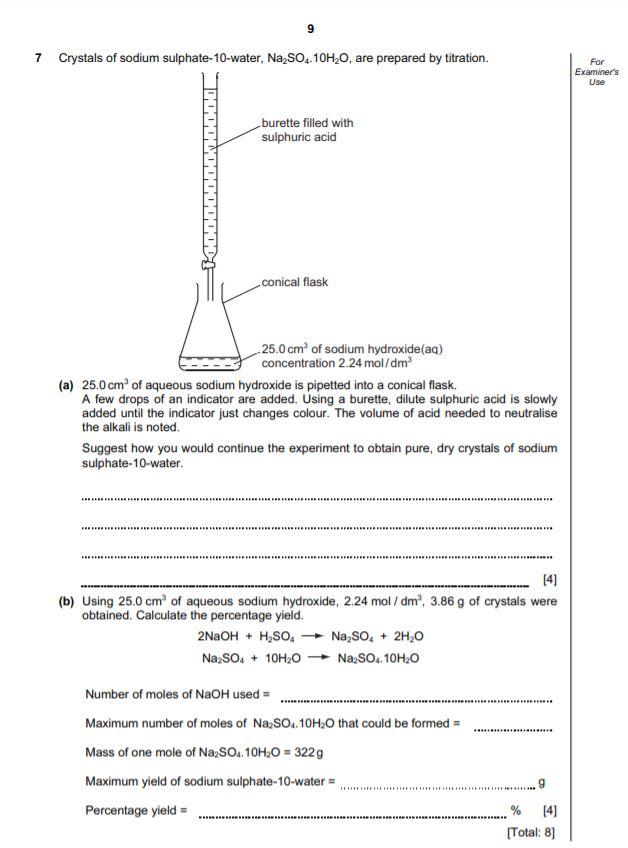 Solved 7 Crystals of sodium sulphate-10-water, Na2SO4.10H,O, | Chegg.com