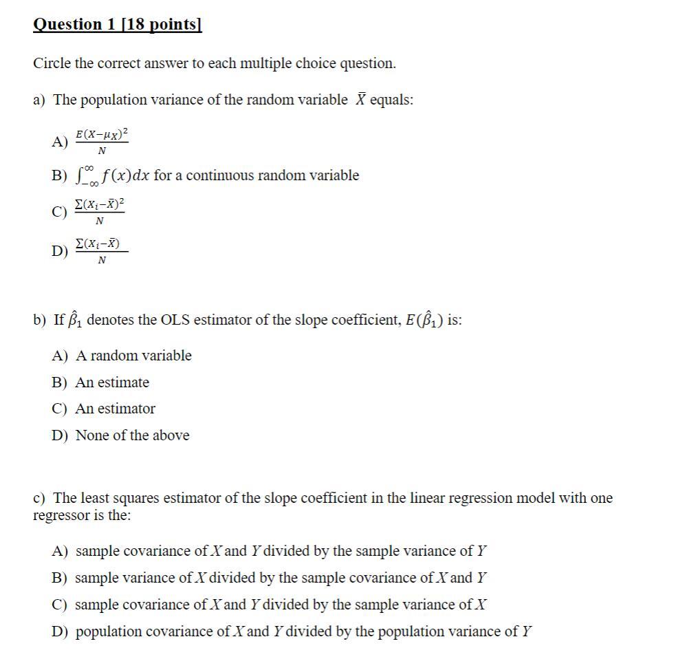 Solved Circle the correct answer to each multiple choice | Chegg.com