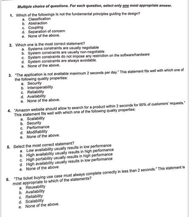 Solved Multiple choice of questions. For each question,