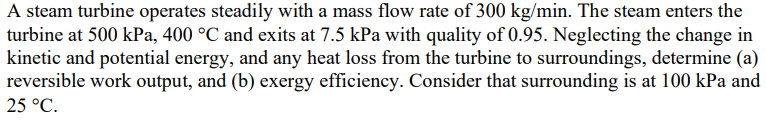 Solved A Steam Turbine Operates Steadily With A Mass Flow | Chegg.com