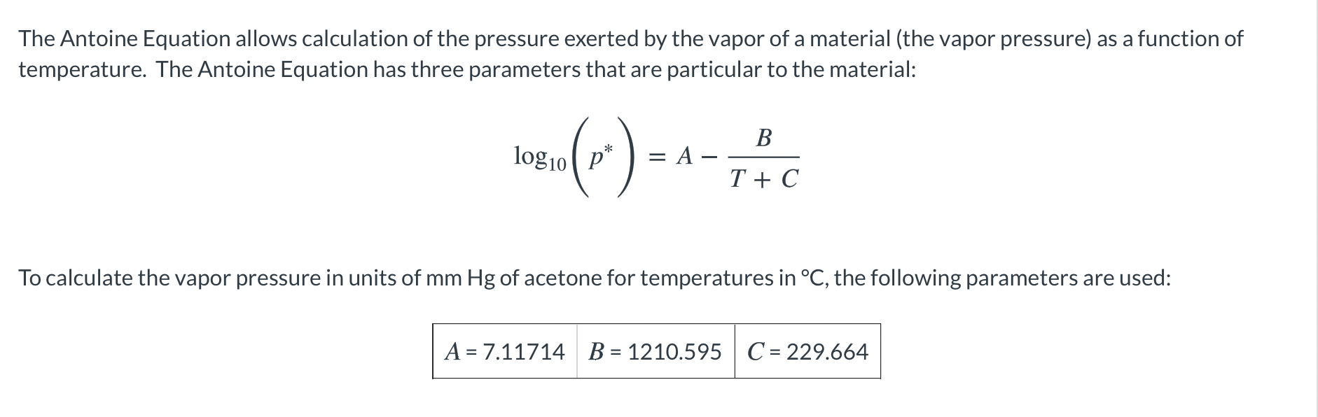 Solved The Antoine Equation allows calculation of the | Chegg.com