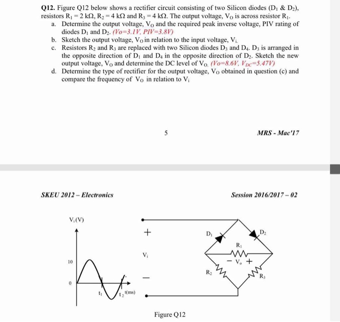 Solved Q12. Figure Q12 below shows a rectifier circuit | Chegg.com