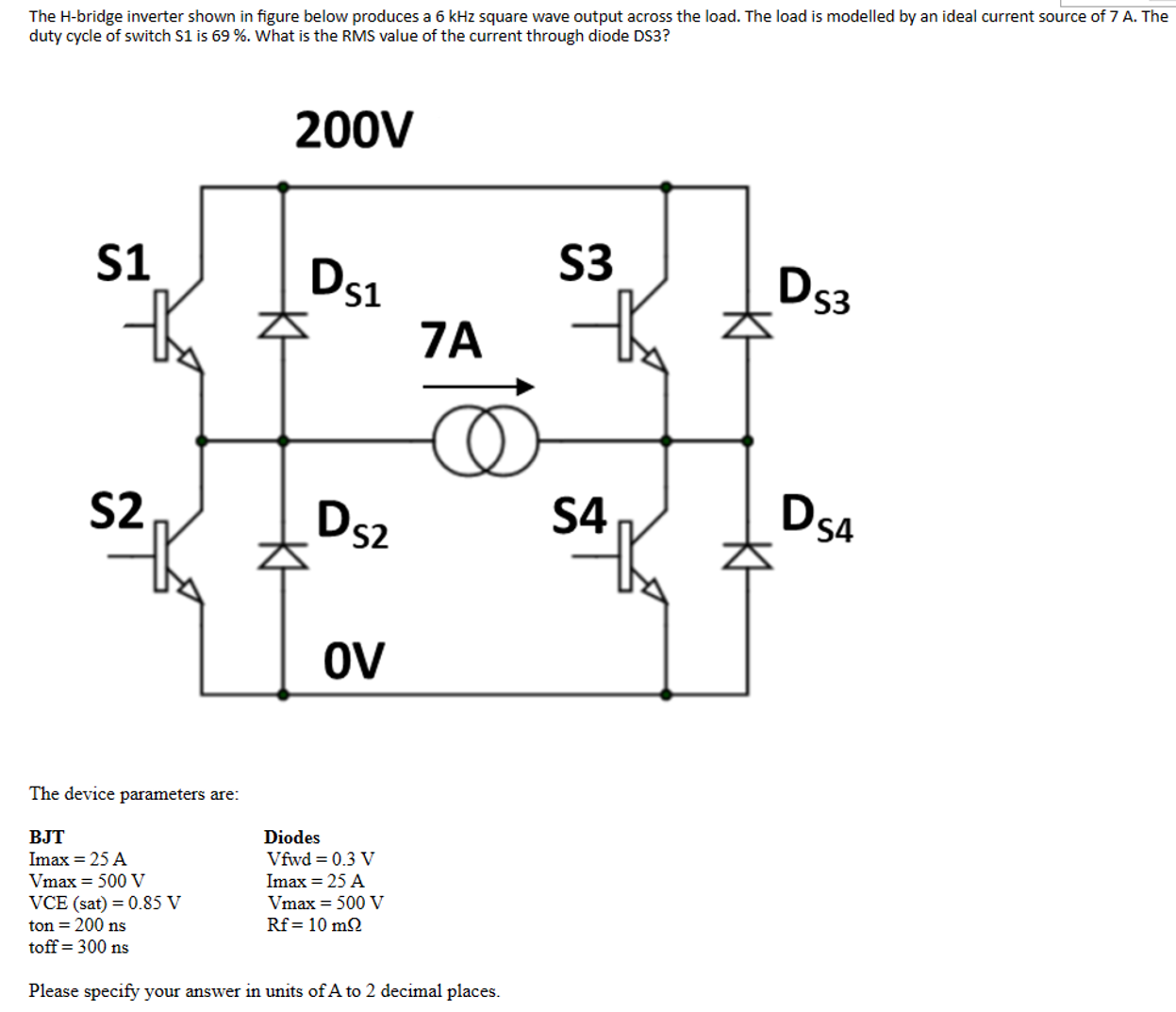 Solved The H-bridge inverter shown in figure below produces | Chegg.com