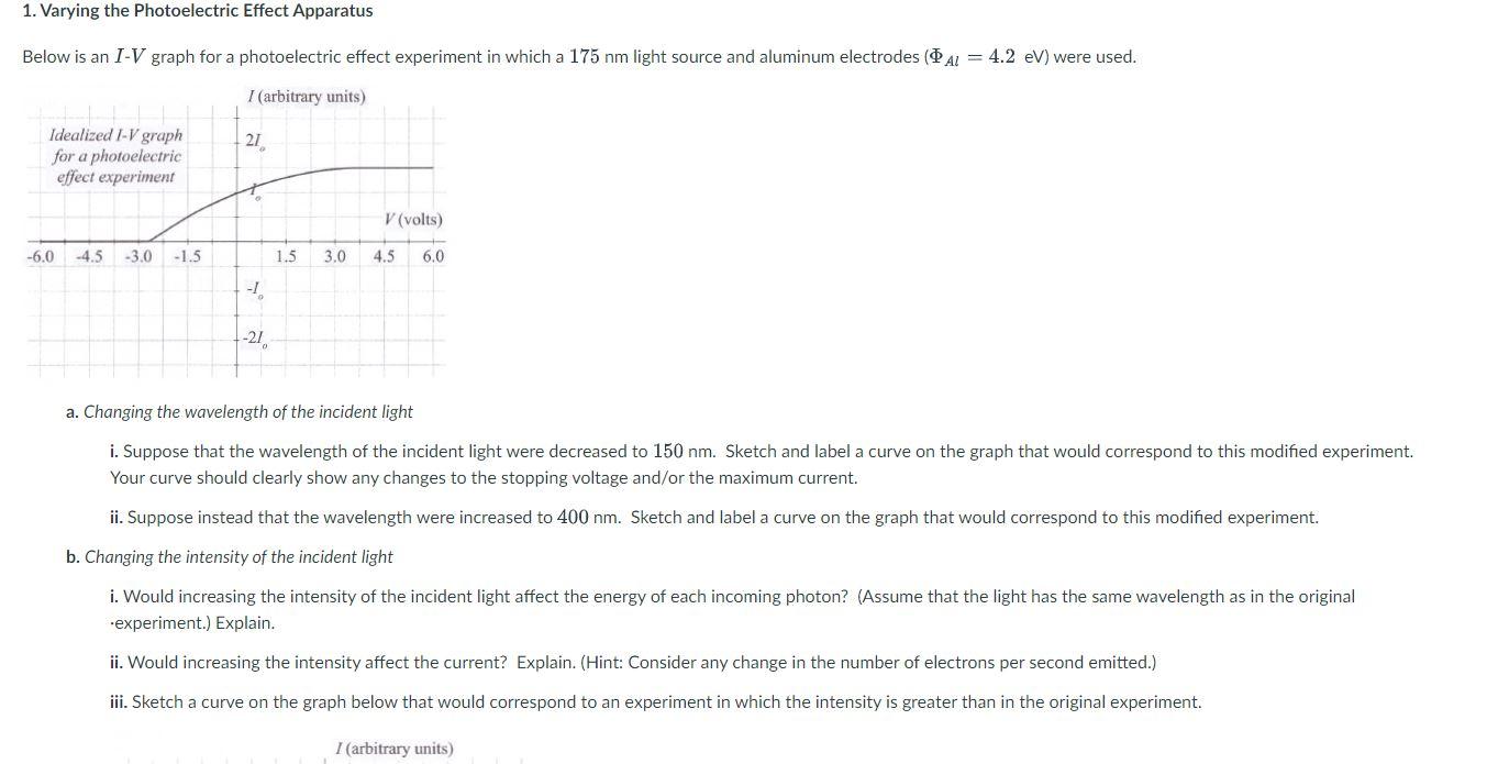 Solved 1. Varying the Photoelectric Effect Apparatus Below | Chegg.com