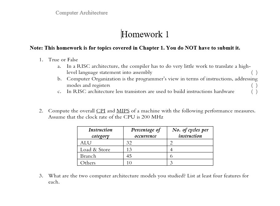 computer architecture homework