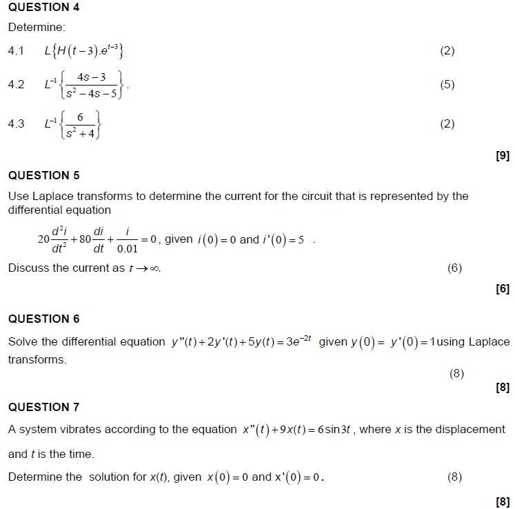 Solved Question 4 Determine L H T 3 E 4 1 2 4s 3 4 2 Chegg Com