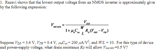 Solved 1. Razavi shows that the lowest output voltage from | Chegg.com