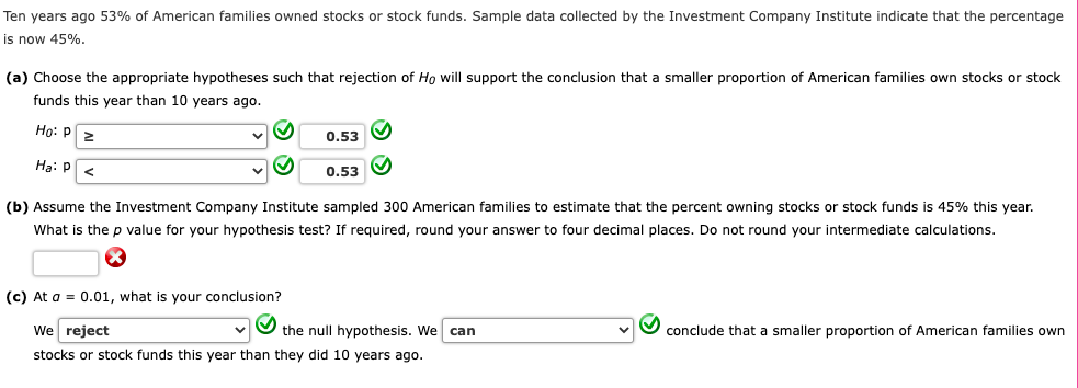Solved Ten years ago 53% of American families owned stocks | Chegg.com