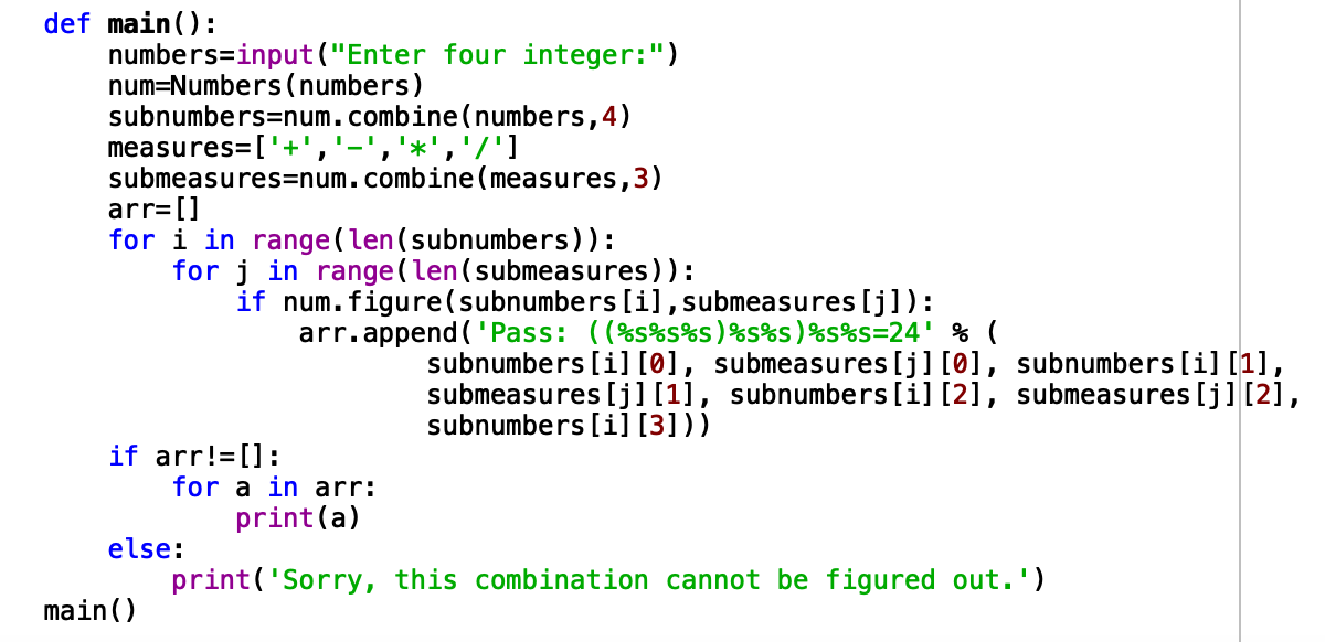 Solved def main(): numbers=input("Enter four integer:") | Chegg.com