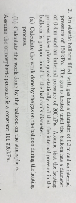 Solved 2. An elastic balloon filled with gas has a diameter | Chegg.com