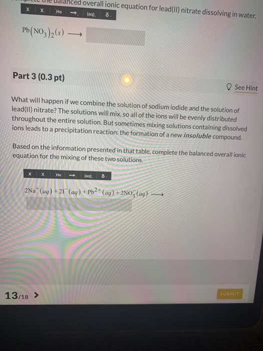 Solved ne Dalanced overall ionic equation for lead(Il)