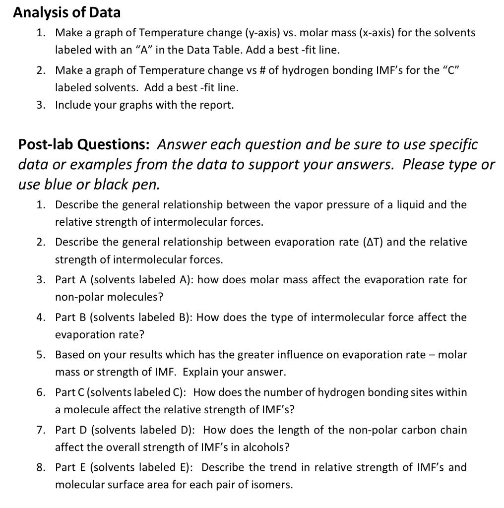 Solved Analysis of Data 1. Make a graph of Temperature | Chegg.com
