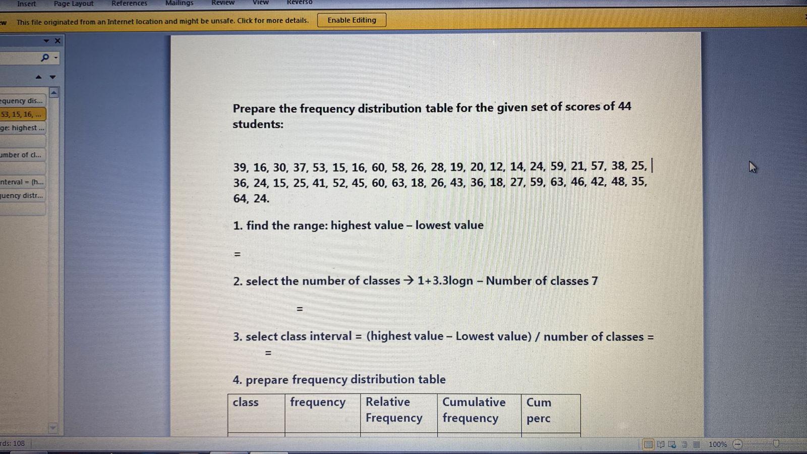 Solved Prepare the frequency distribution table for the | Chegg.com