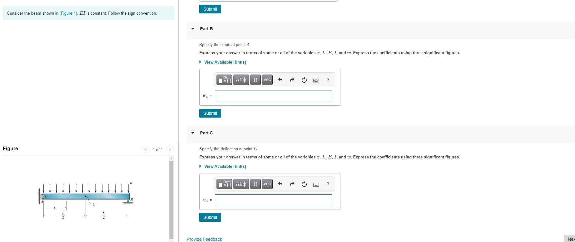Solved Part A Consider the beam shown in (Figure 1). El is | Chegg.com