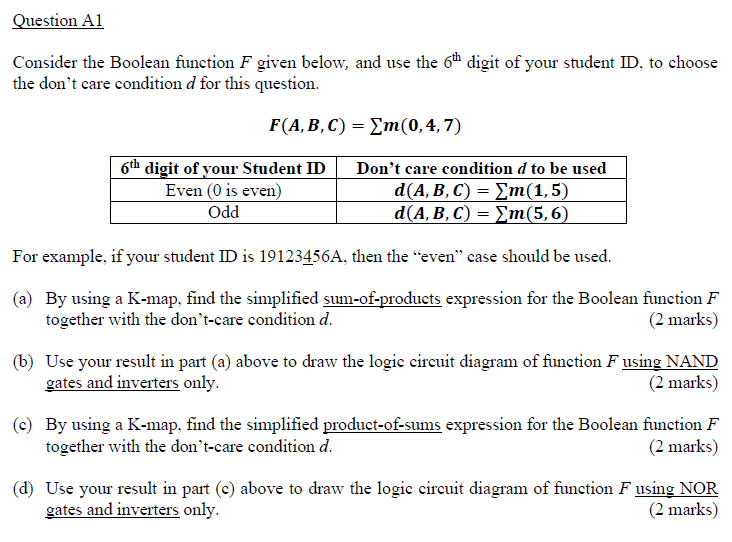 Solved Question A1 Consider The Boolean Function F Given | Chegg.com