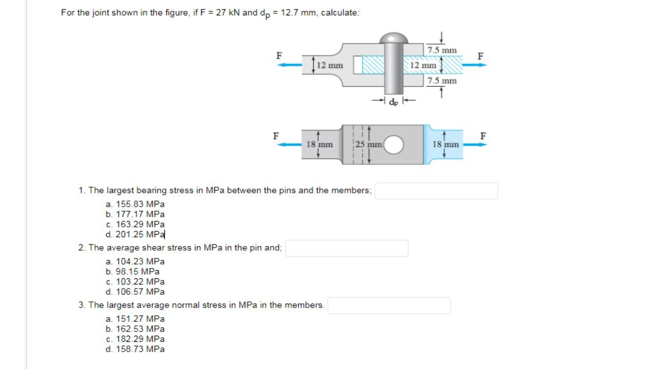 Solved For The Joint Shown In The Figure, If F = 27 KN And | Chegg.com