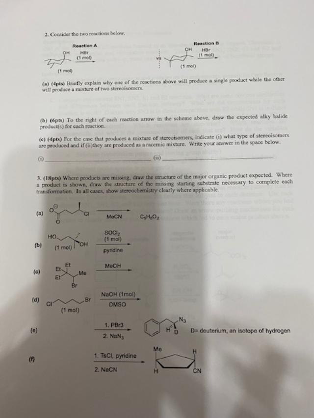 Solved 2. Consider the two reactions below. Reaction OH Her | Chegg.com