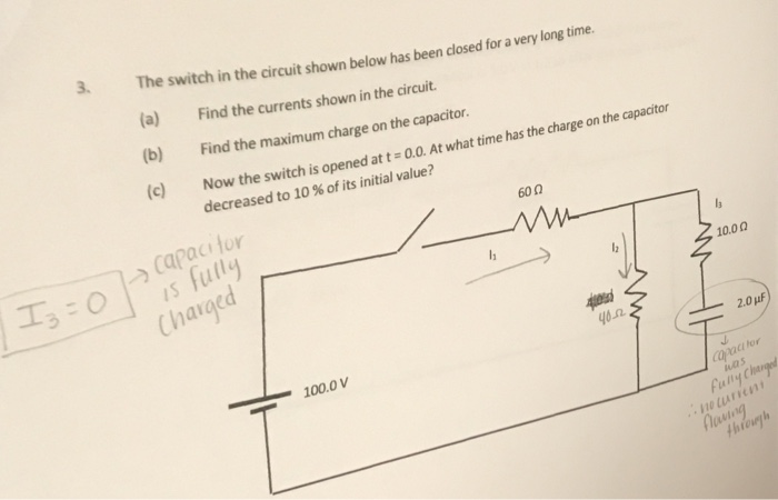 Solved The switch in the circuit shown below has been closed | Chegg.com