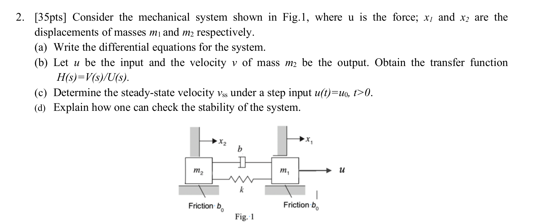 Solved Consider the mechanical system shown in Fig.1, where | Chegg.com