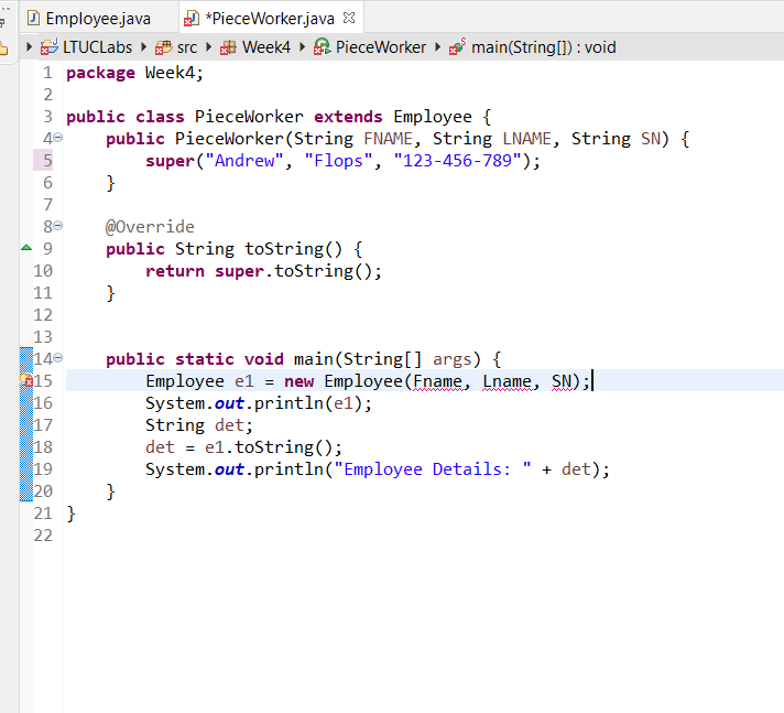 Solved сл во Employee.java X *Piece Worker.java ELTUCLabs | Chegg.com