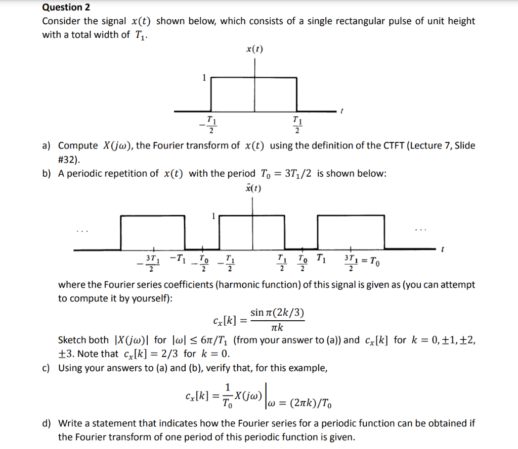 Solved Question 2 Consider The Signal X(t) Shown Below, | Chegg.com