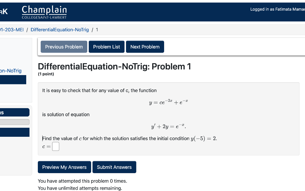 Solved DifferentialEquation-NoTrig: Problem 1 (1 Point) It | Chegg.com