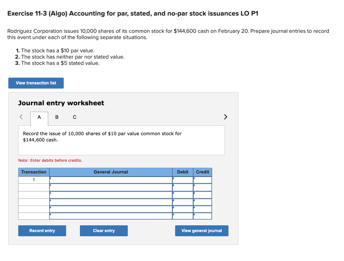 Solved Exercise 11-3 (Algo) Accounting For Par, Stated, And | Chegg.com