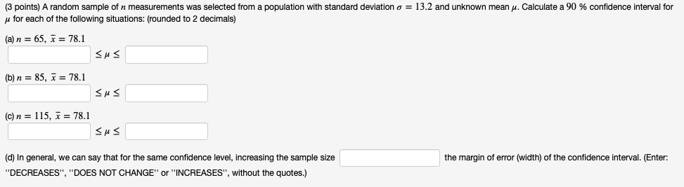 Solved (3 points) A random sample of n measurements was | Chegg.com