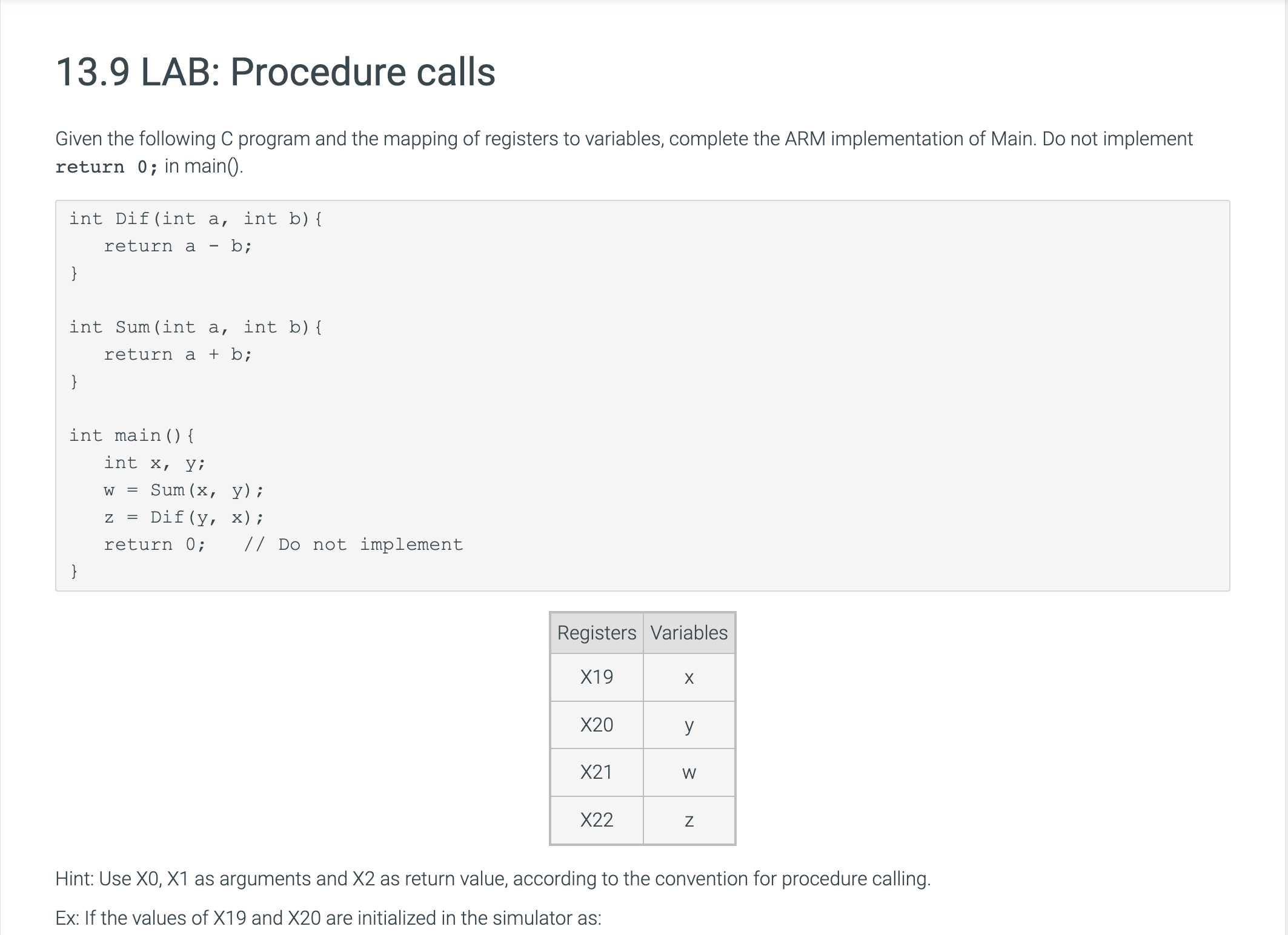 I3.9 LAB: Procedure calls Given the following C | Chegg.com
