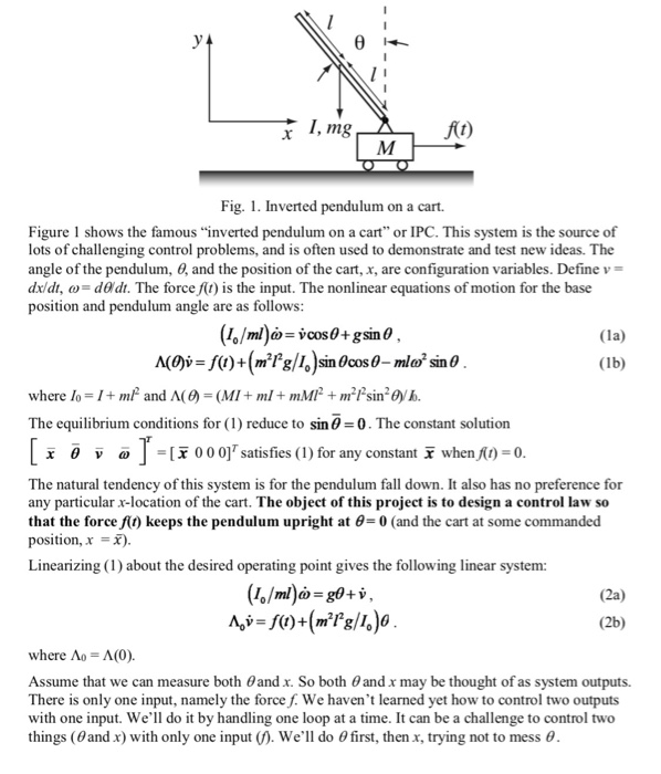 Solved Fig. 1. Inverted pendulum on a cart Figure 1 shows | Chegg.com