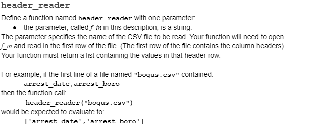 Solved header_reader Define a function named header_reader | Chegg.com
