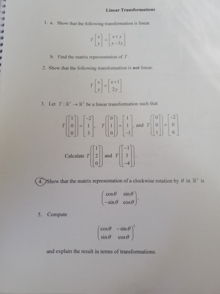 Solved Linear Transformations 1. A. Show That The Following | Chegg.com