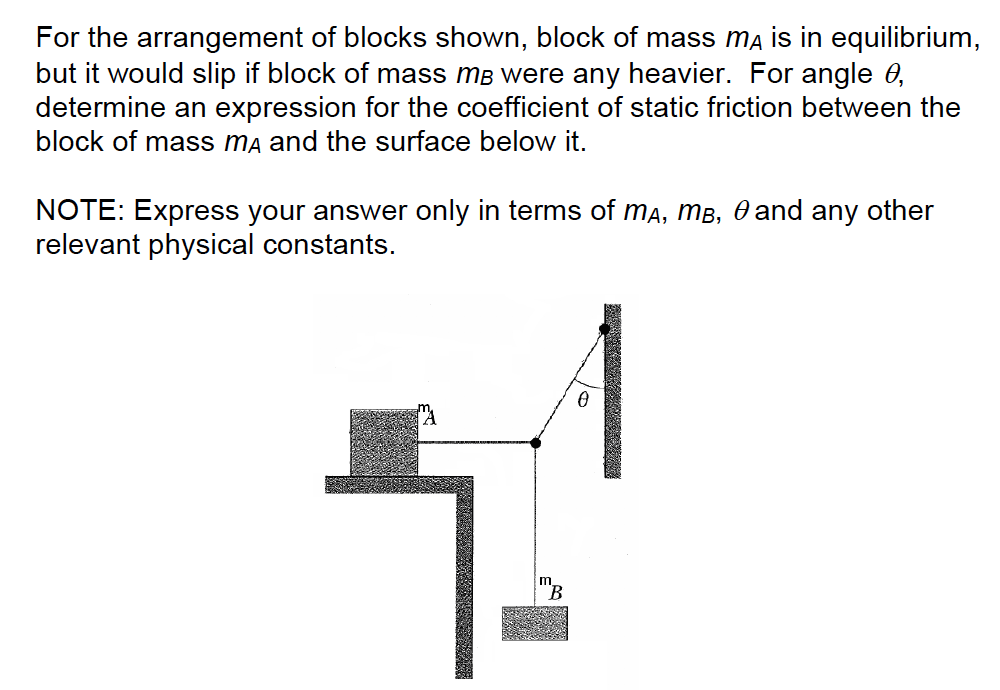 Solved For the arrangement of blocks shown, block of mass ma | Chegg.com