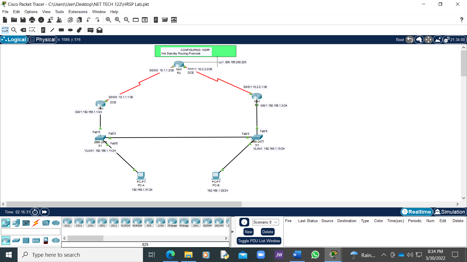 Solved - Х Cisco Packet Tracer - C:\Users\User\Desktop\NET | Chegg.com