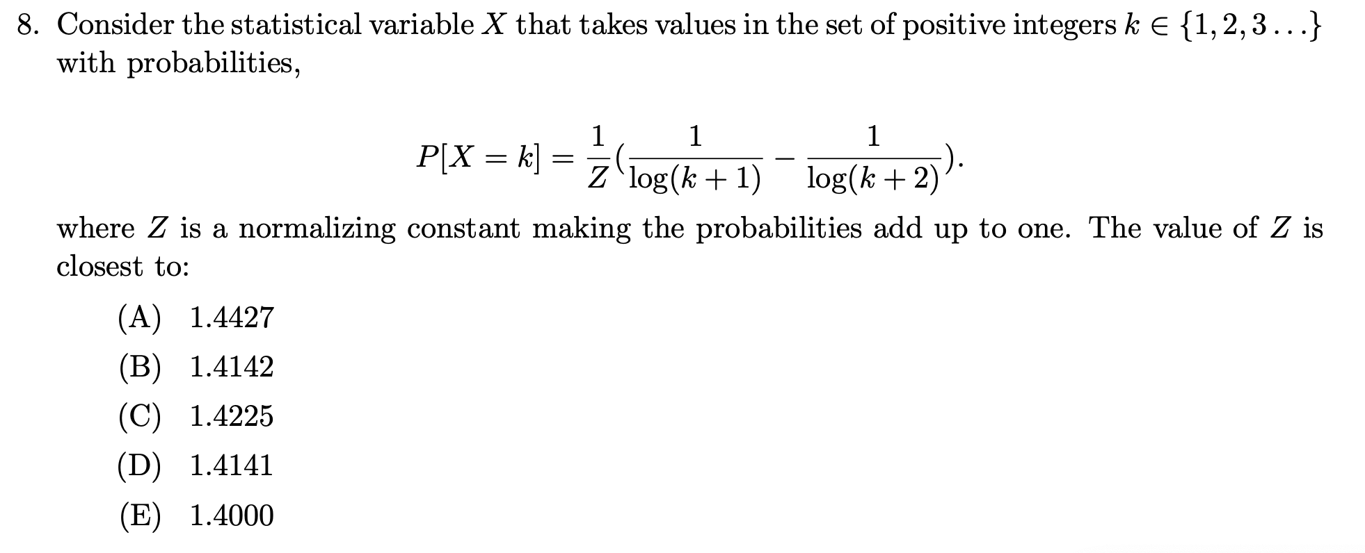 Solved 8. Consider the statistical variable X that takes | Chegg.com