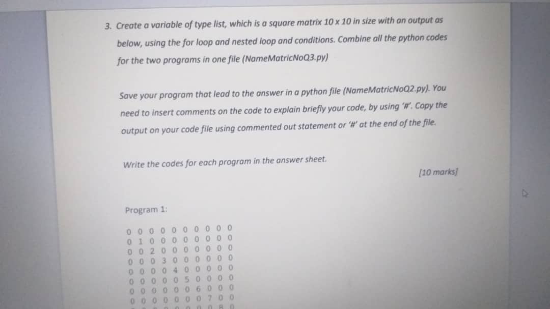 Solved 3. Create a variable of type list, which is a square | Chegg.com