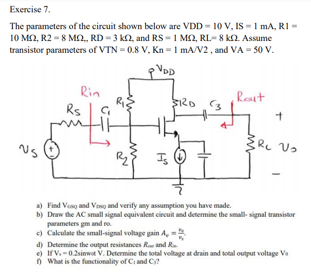 Solved Exercise 7. The parameters of the circuit shown below | Chegg.com