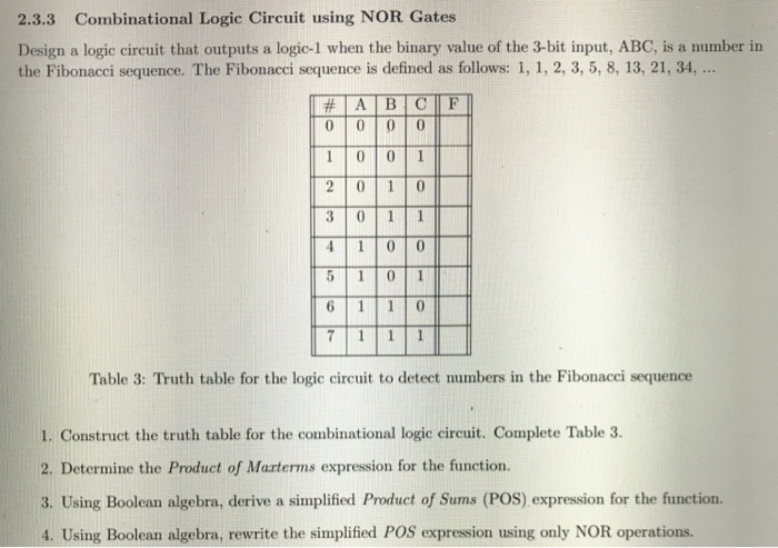 Solved 2.3.3 Combinational Logic Circuit using NOR Gates | Chegg.com