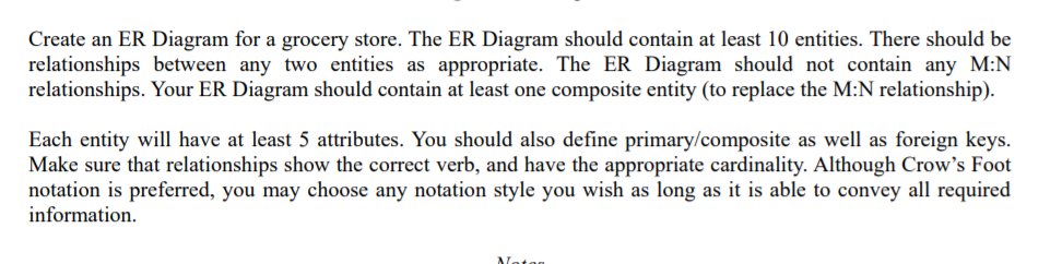 Create an ER Diagram for a grocery store. The ER Diagram should contain at least 10 entities. There should be relationships b