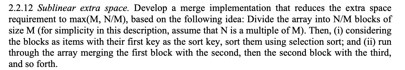 2.2.12 Sublinear extra space. Develop a merge | Chegg.com