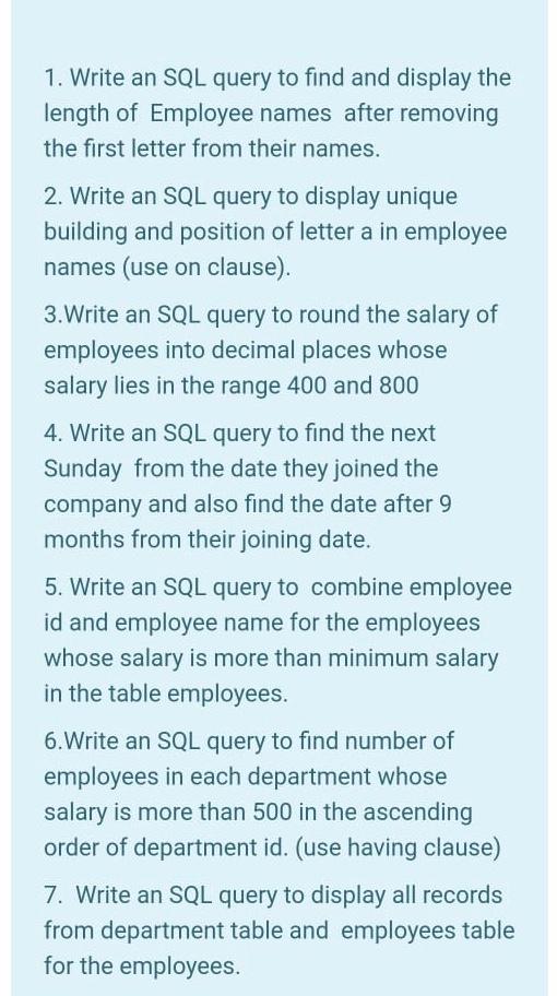 Solved Table Name: DEPT D_id DName Building 111 Sales First | Chegg.com