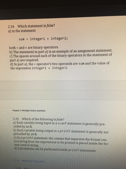 Solved 2.24 Which statement is false? a) in the statement | Chegg.com