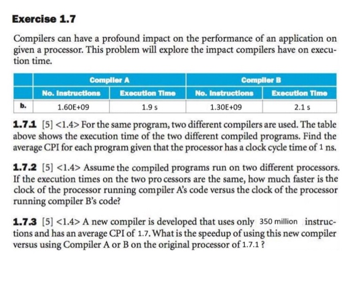 Solved Exercise 1.7 Compilers can have a profound impact on | Chegg.com