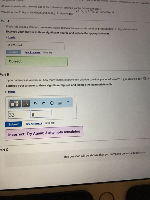 Solved if you had excess aluminum how many moles of aluminum
