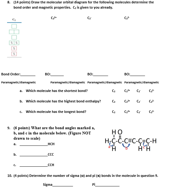 Solved 8. (14 points) Draw the molecular orbital diagram for | Chegg.com