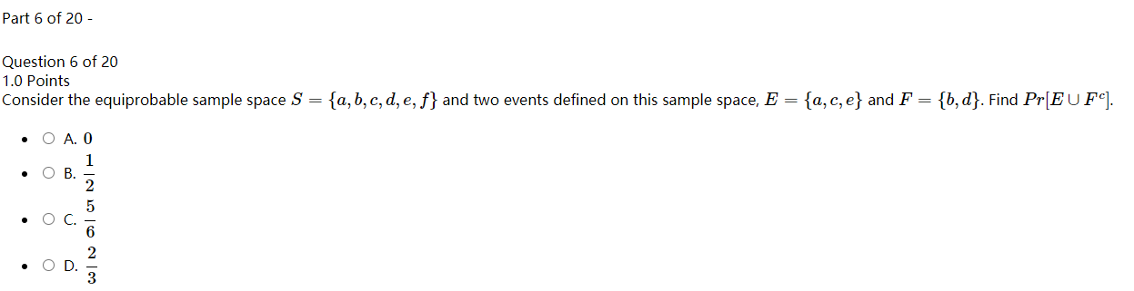Solved Part 6 of 20 - Question 6 of 20 1.0 Points Consider | Chegg.com